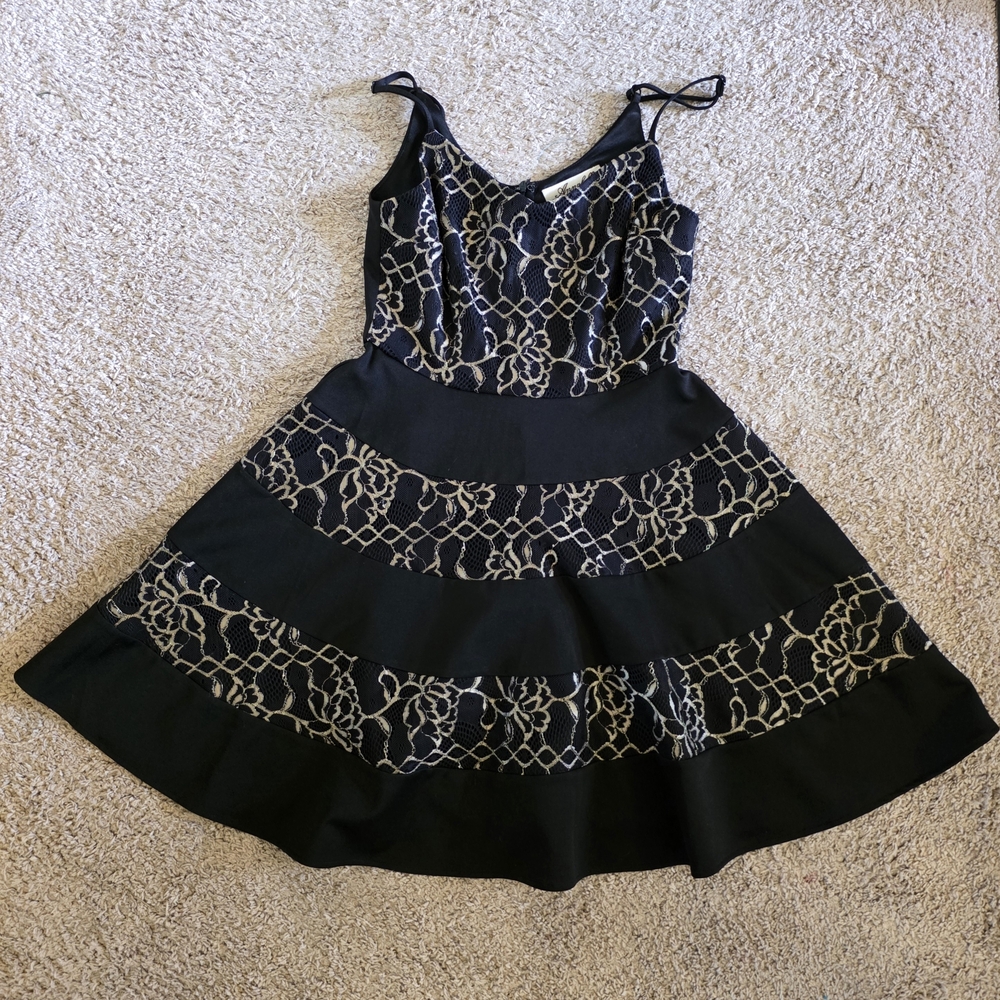 Annabella Black Dress with Gold Lace